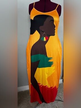 Juneteenth Vibrant Yellow Maxi Dress with African Silhouette Print